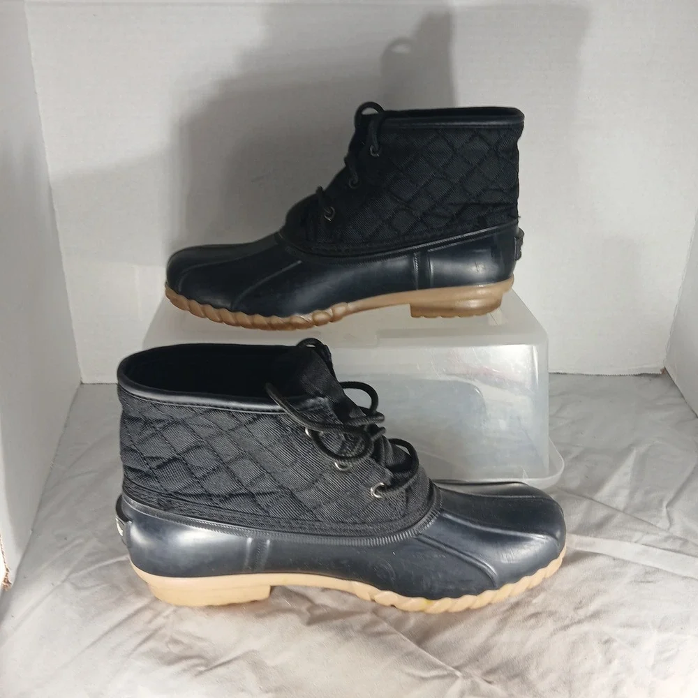 St Johns Bay Denton Mens Black Quilted Duck Boots Lace Up Ankle‎ Rain Boots 8M